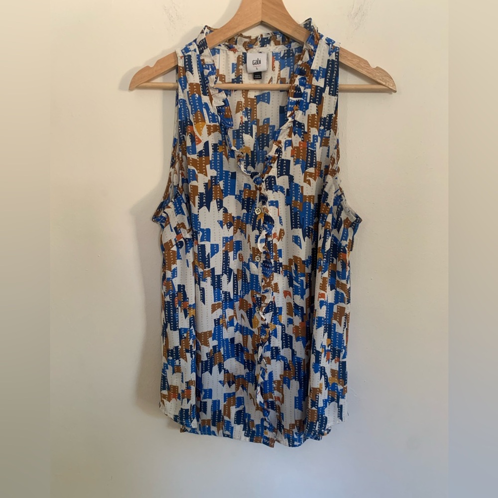 Cabi Jigsaw Sleeveless Ruffle Top Size L